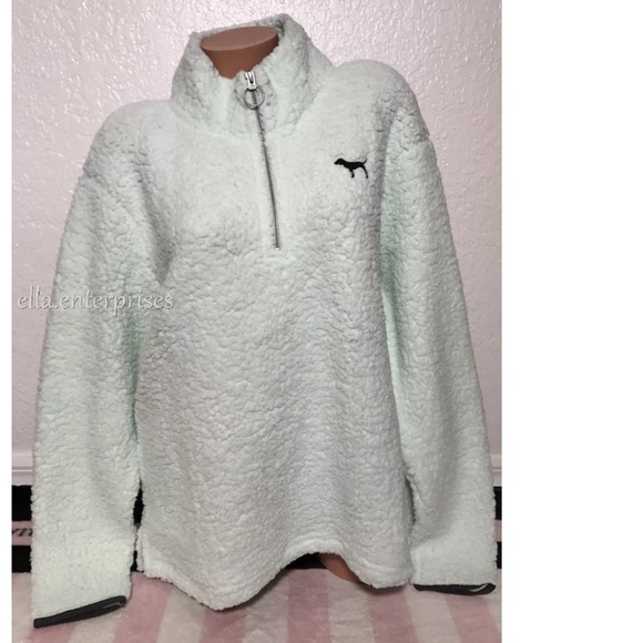 VS Pink Spring Rain Black Sherpa Quarter Zip - Picture 4 of 8